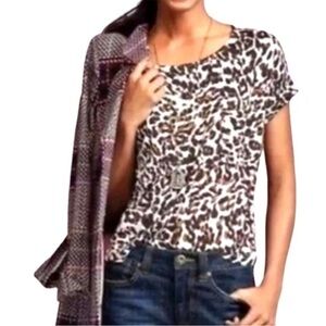 CAbi Leopard Boxy Fit Tee Cuffed Sleeves Style 3414 Womens XS Scoop Neck